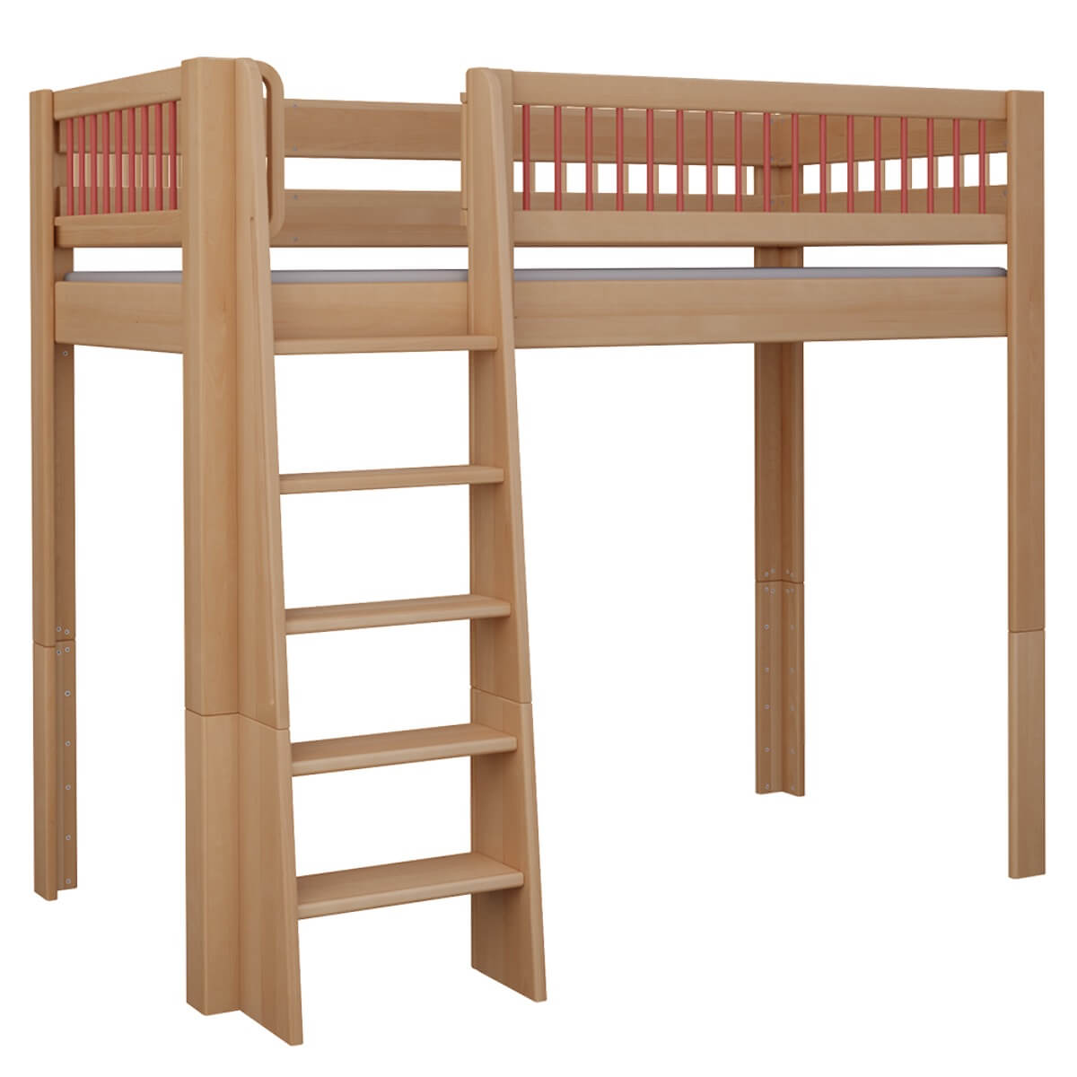 Lit Kubu mezzanine DELUXE de Breuyn naturel-rouge