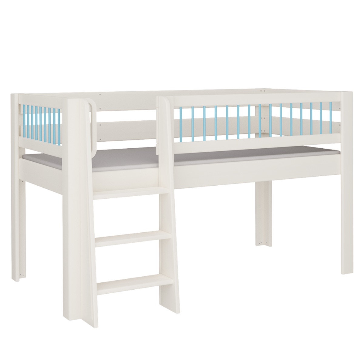 Lit Kubu mi-hauteur échelle DELUXE de Breuyn blanchi-bleu