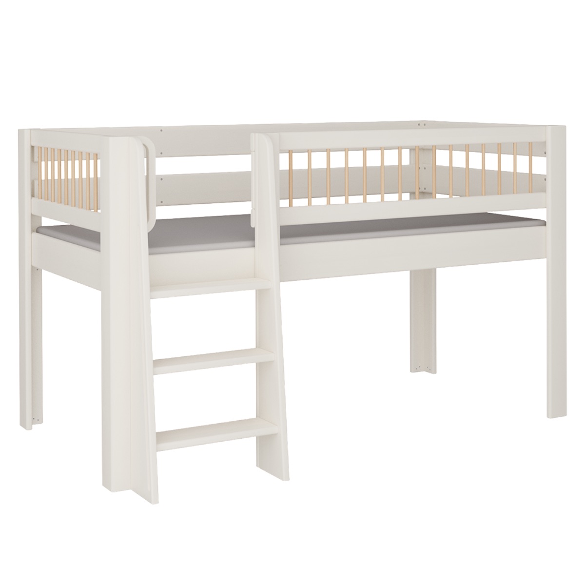 Lit Kubu mi-hauteur échelle DELUXE de Breuyn blanchi-naturel