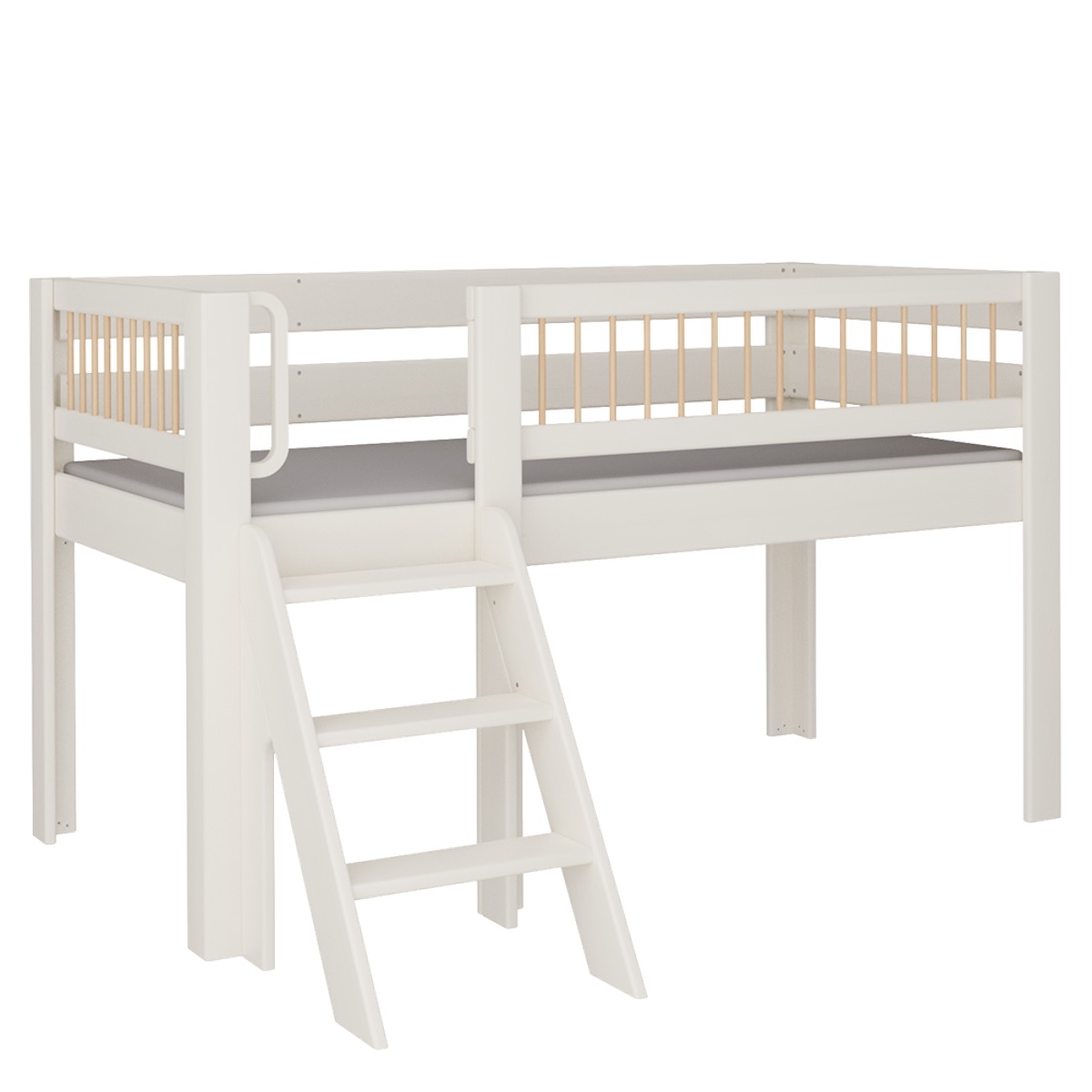 Lit Kubu mi-hauteur escalier DELUXE de Breuyn blanchi-naturel