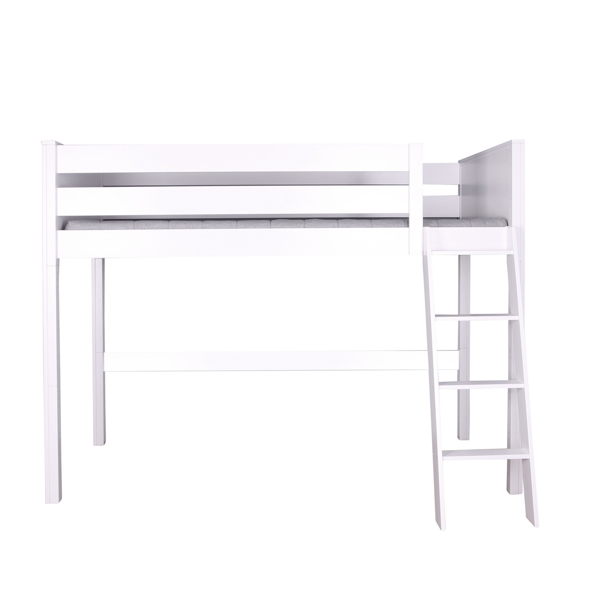 Lit mezzanine 90x200x165cm échelle inclinée KASVA hêtre laqué blanc