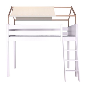 Lit mezzanine cabane KASVA hêtre laqué blanc-chêne huilé - textile de toit