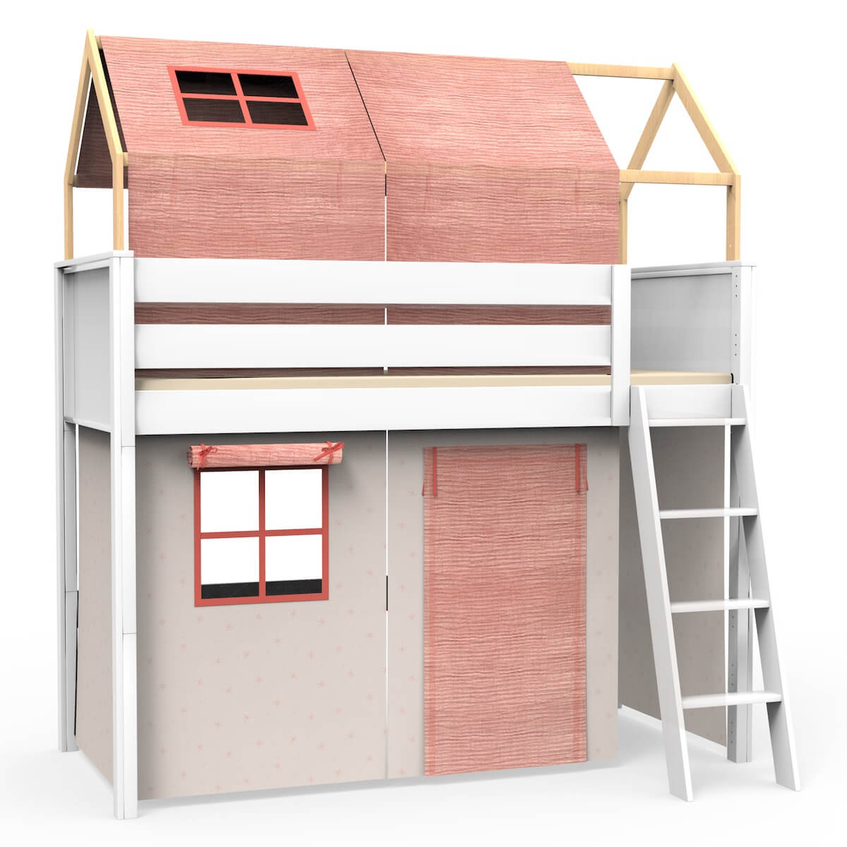 Lit mezzanine cabane KASVA textiles Bobble pink
