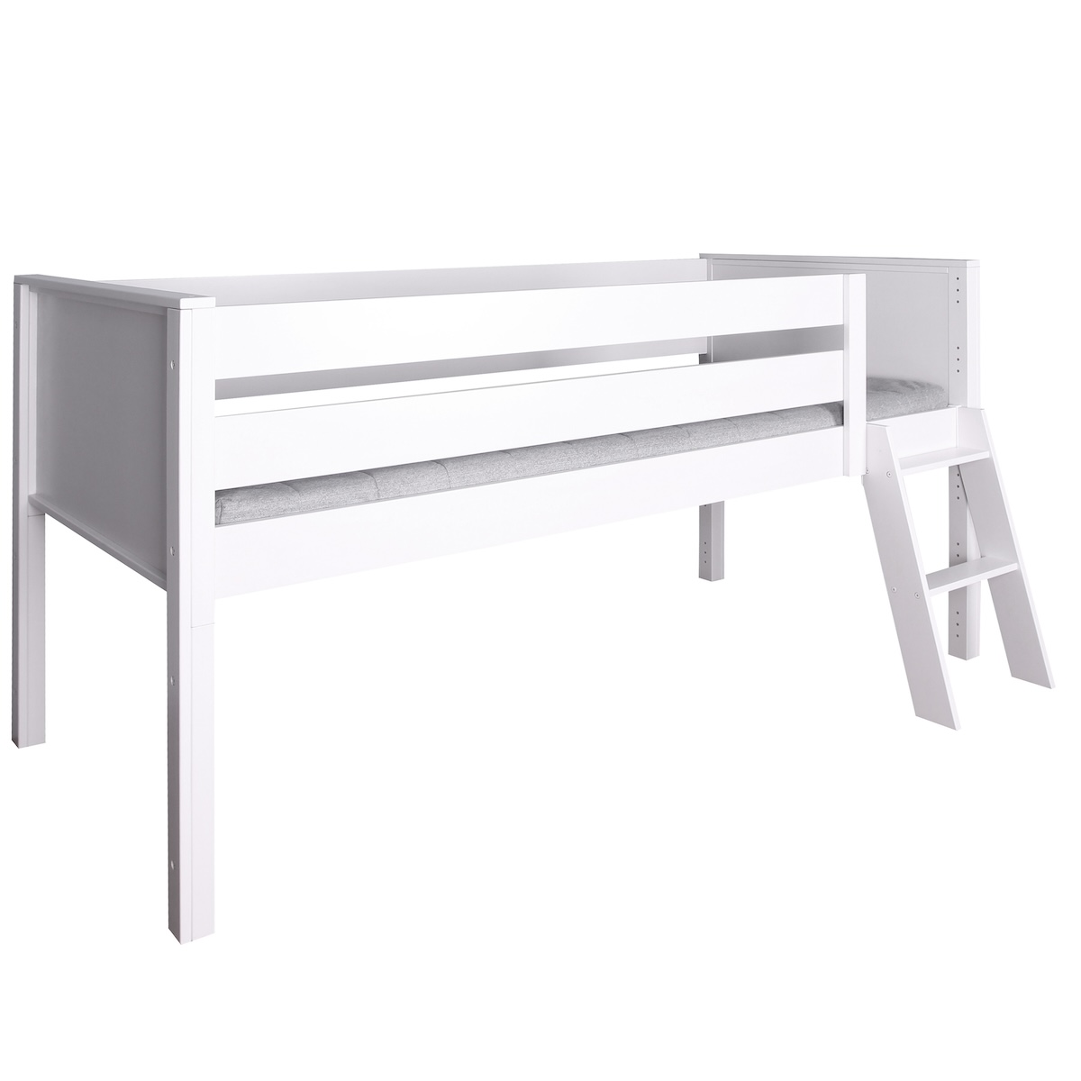 Lit mi-hauteur 90x200cm échelle inclinée KASVA hêtre laqué blanc