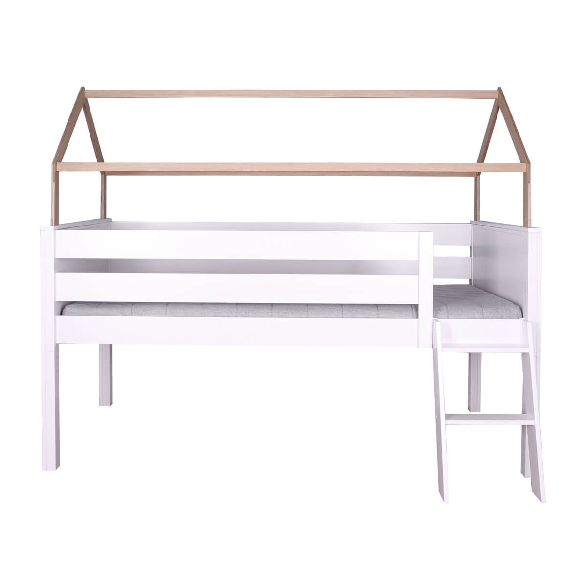 Lit mi-hauteur cabane KASVA hêtre laqué blanc-chêne huilé