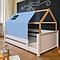 Lit montessori barrière simple cabane KASVA hêtre massif laqué blanc Viena green-blue
