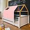 Lit montessori barrière simple cabane KASVA hêtre massif laqué blanc Viena pink