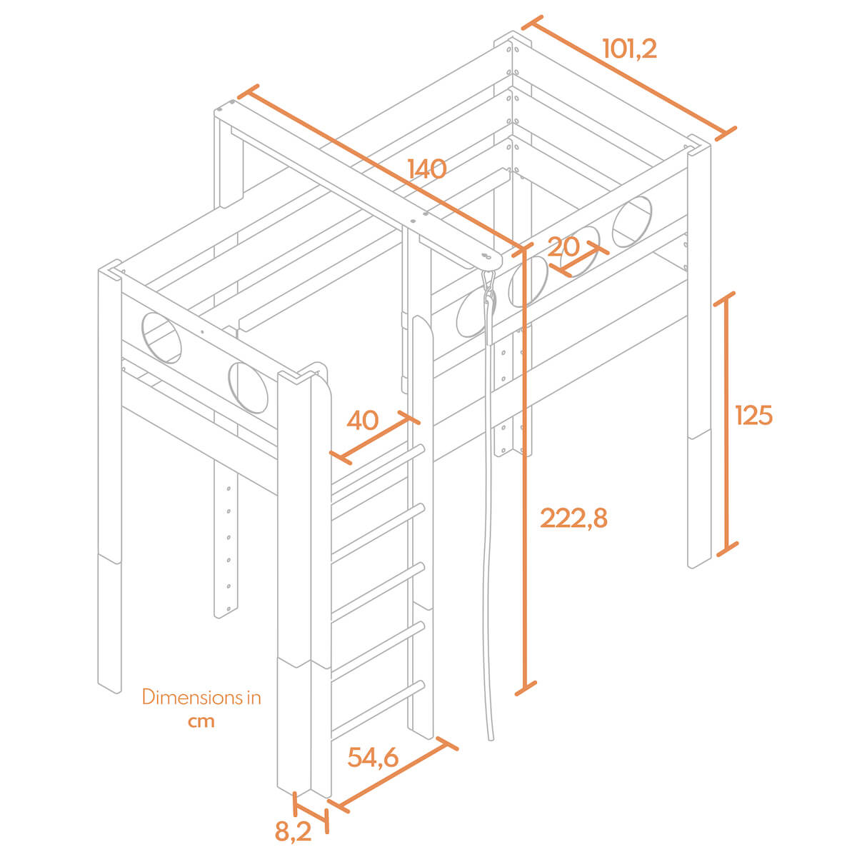 Lit Pirate mezzanine corde DELUXE de Breuyn blanchi-vert