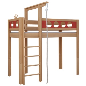 Lit Pirate mezzanine corde DELUXE de Breuyn naturel-rouge