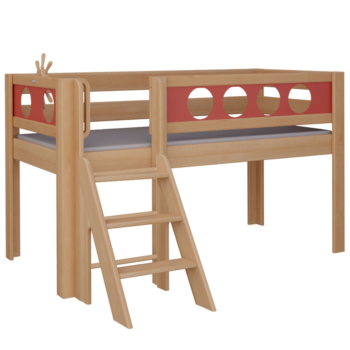 Lit Pirate mi-hauteur escalier DELUXE de Breuyn naturel-rouge