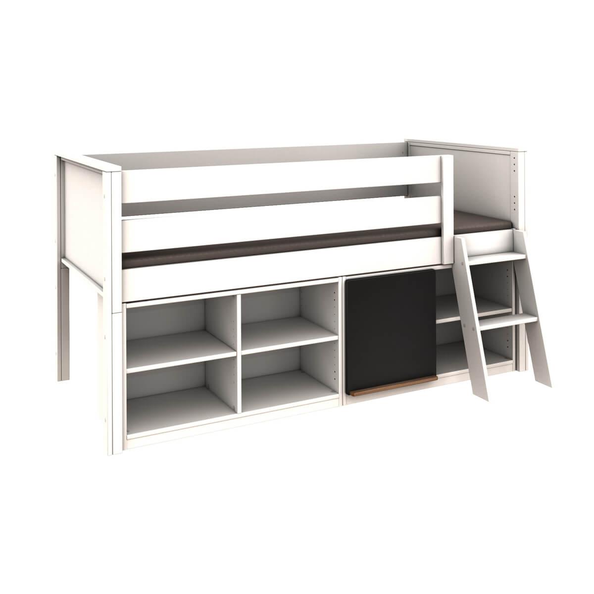 Loft bed half-height-shelf KASVA solid beech white lacquered 