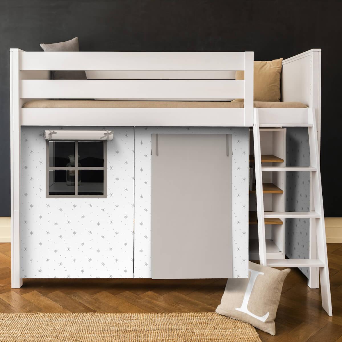Loft bed KASVA with textiles Viena grey 