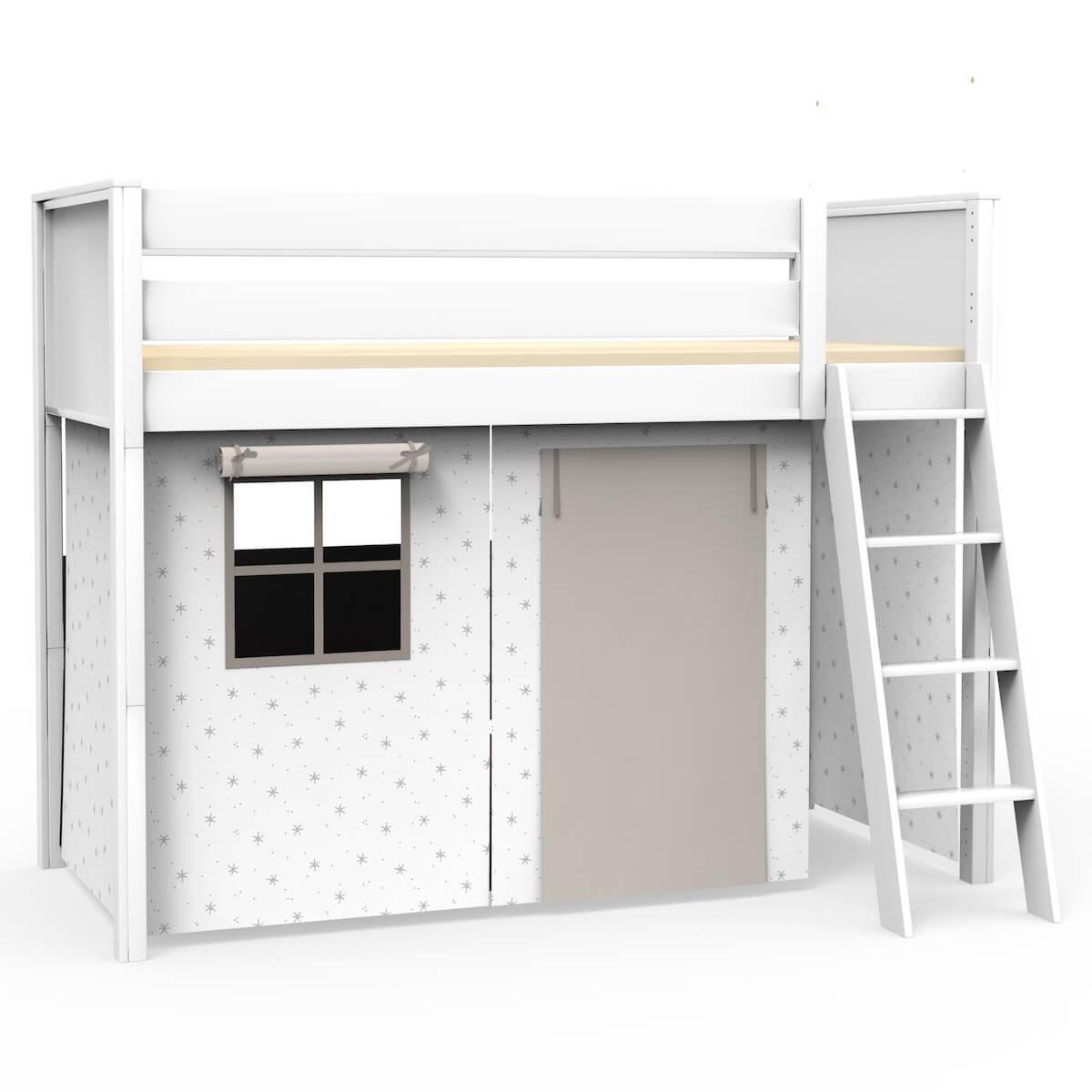 Loft bed KASVA with textiles Viena grey 