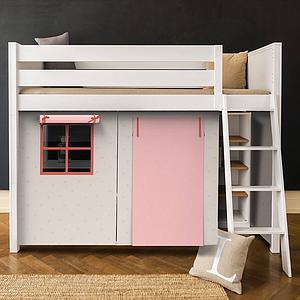 Loft bed KASVA with textiles Viena pink 