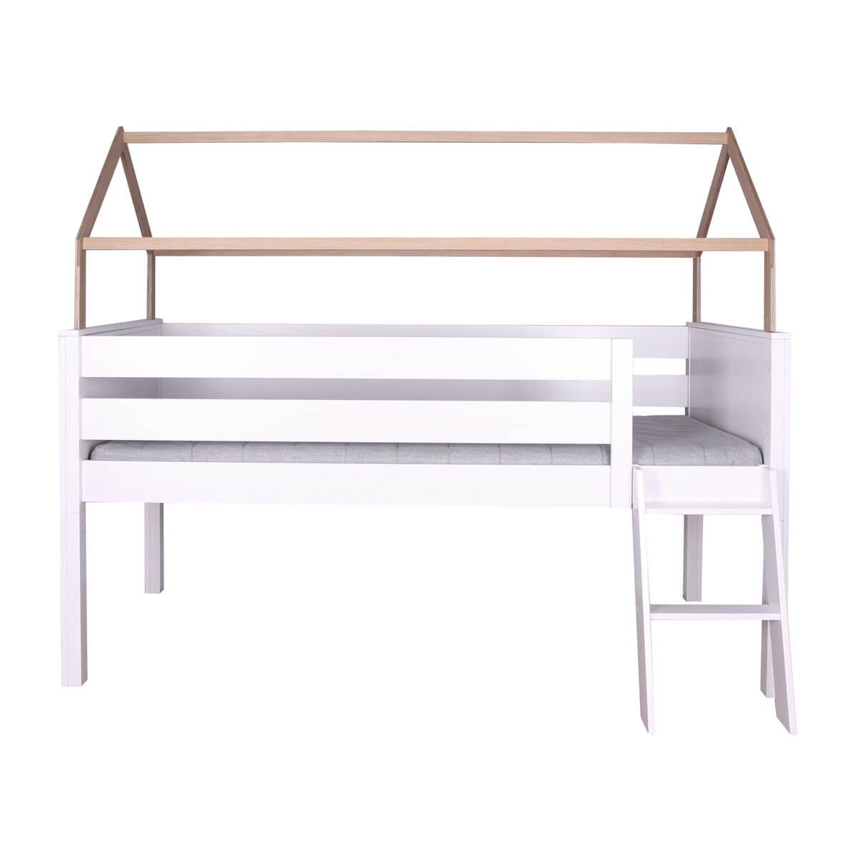 Loft bed roof half-height KASVA solid beech white varnished oak veneer-oiled