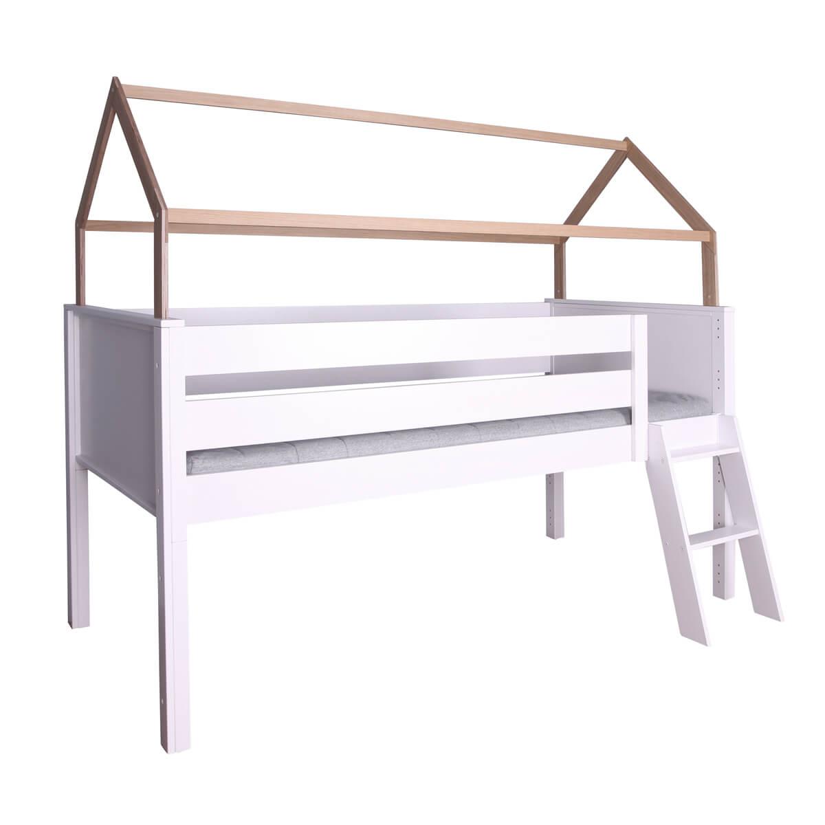 Loft bed roof half-height KASVA solid beech white varnished oak veneer-oiled