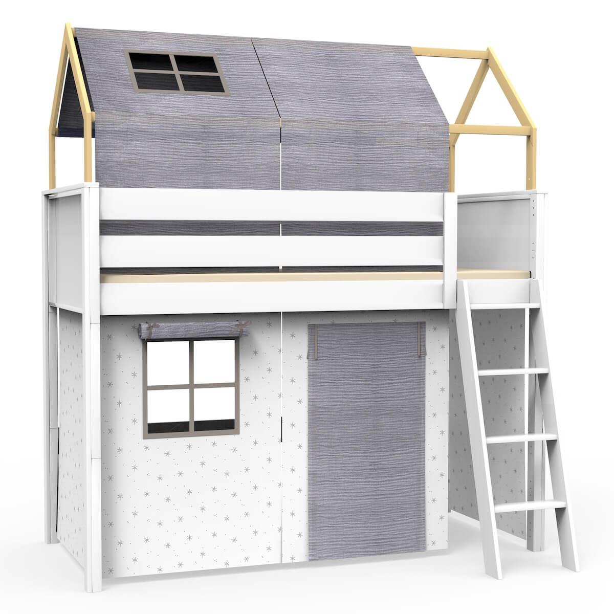 Loft bed roof high KASVA with textiles Bobble grey 