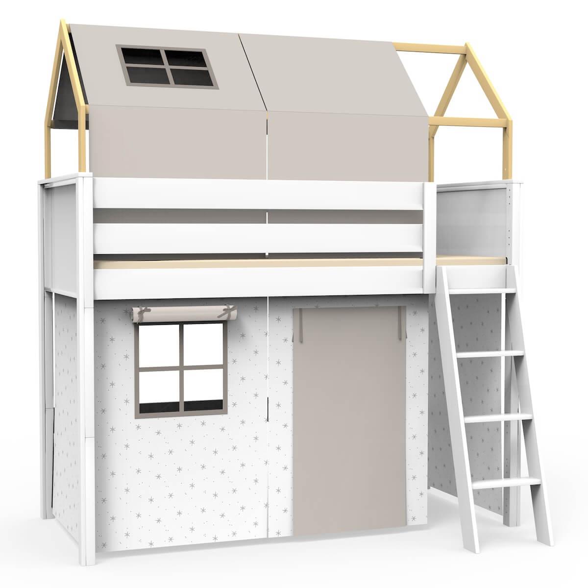 Loft bed roof high KASVA with textiles Viena grey 