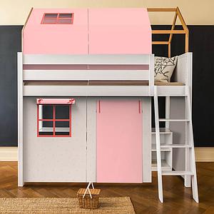 Loft bed roof high KASVA with textiles Viena pink 