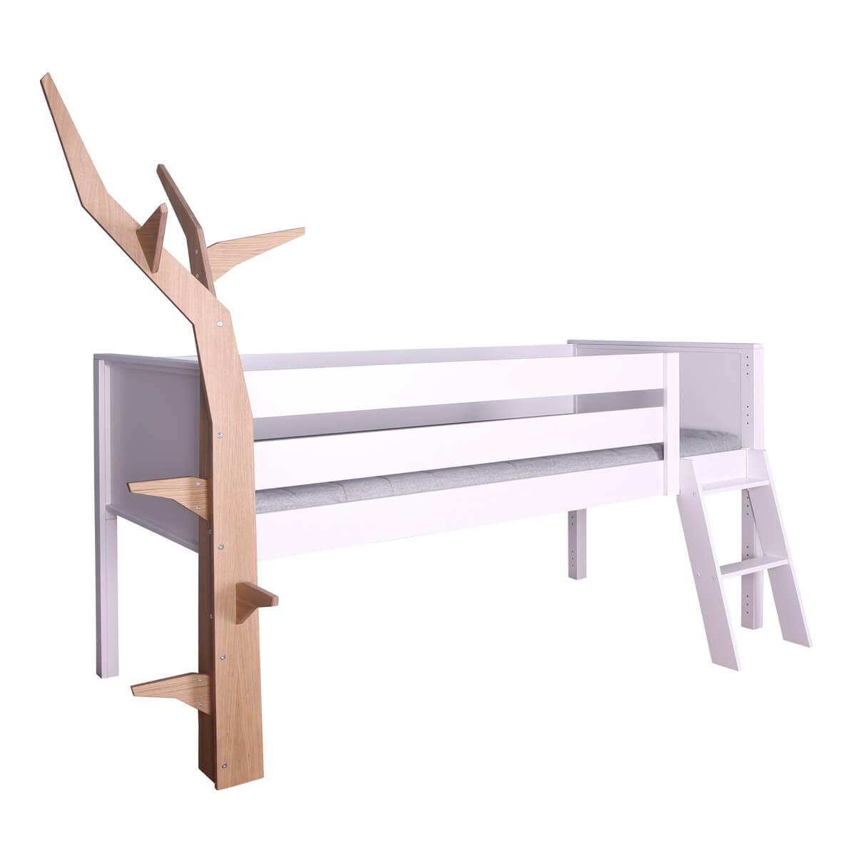 Loft bed-tree half-height KASVA solid beech white varnished oak veneer-oiled