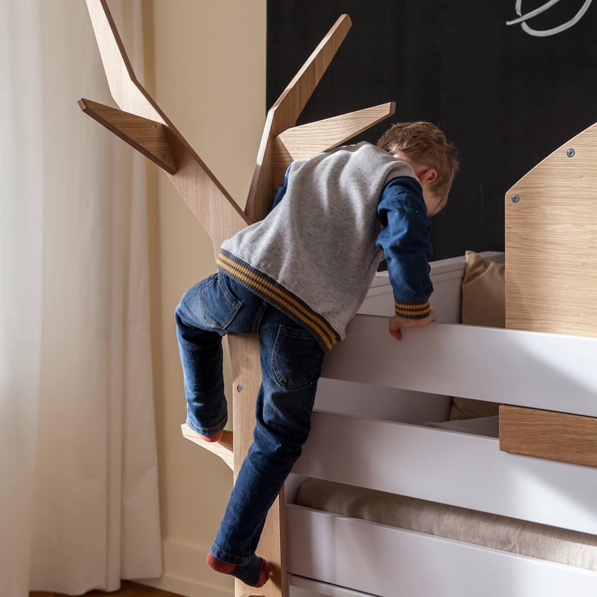 Loft bed-tree half-height KASVA solid beech white varnished oak veneer-oiled