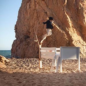 Loft bed-tree half-height KASVA solid beech white varnished oak veneer-oiled