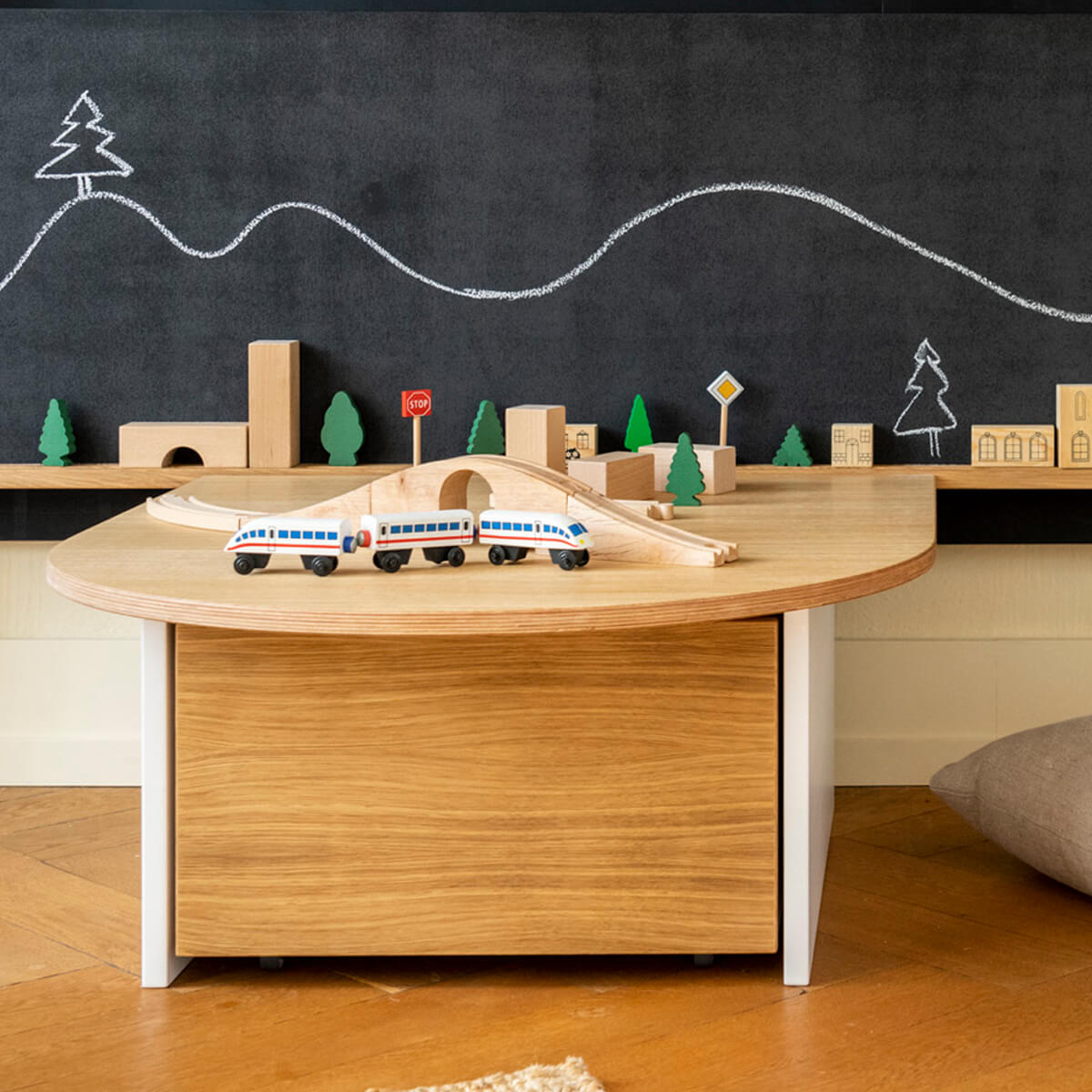 Mesa juegos KASVA lacado blanco-contrachapado roble