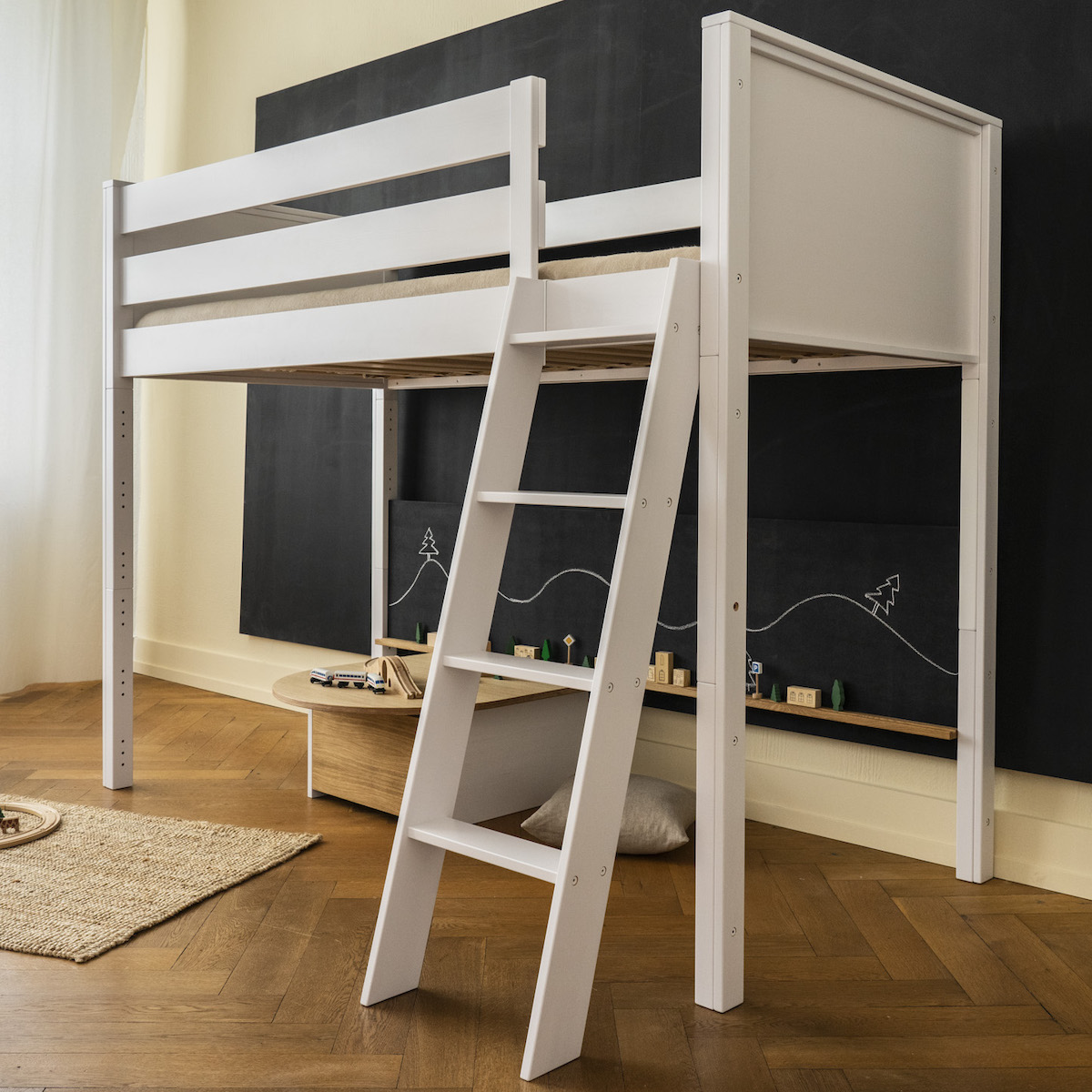 Mesa juegos KASVA lacado blanco-contrachapado roble