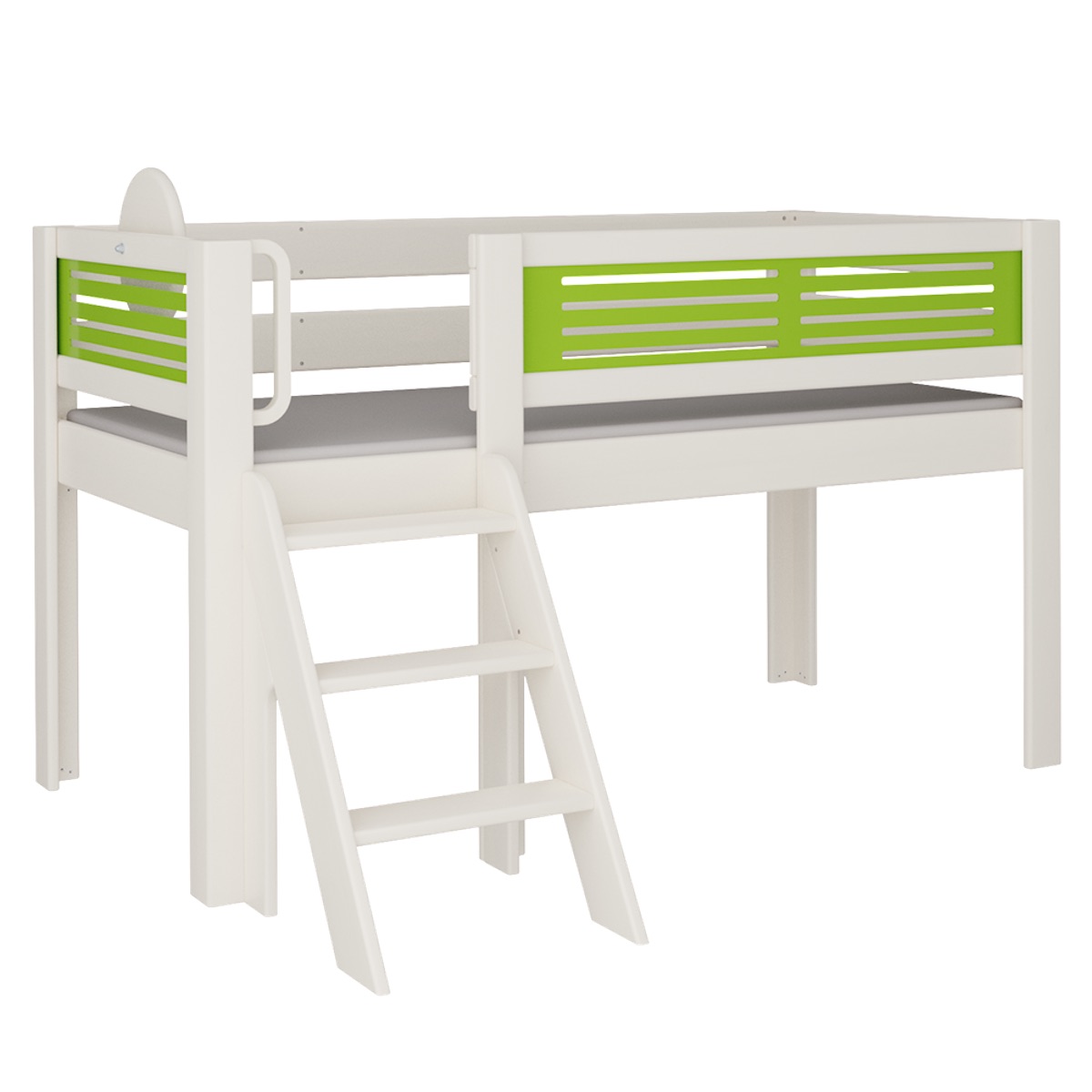 Mid-sleeper bed Tatü angled ladder DELUXE de Breuyn whitened-green
