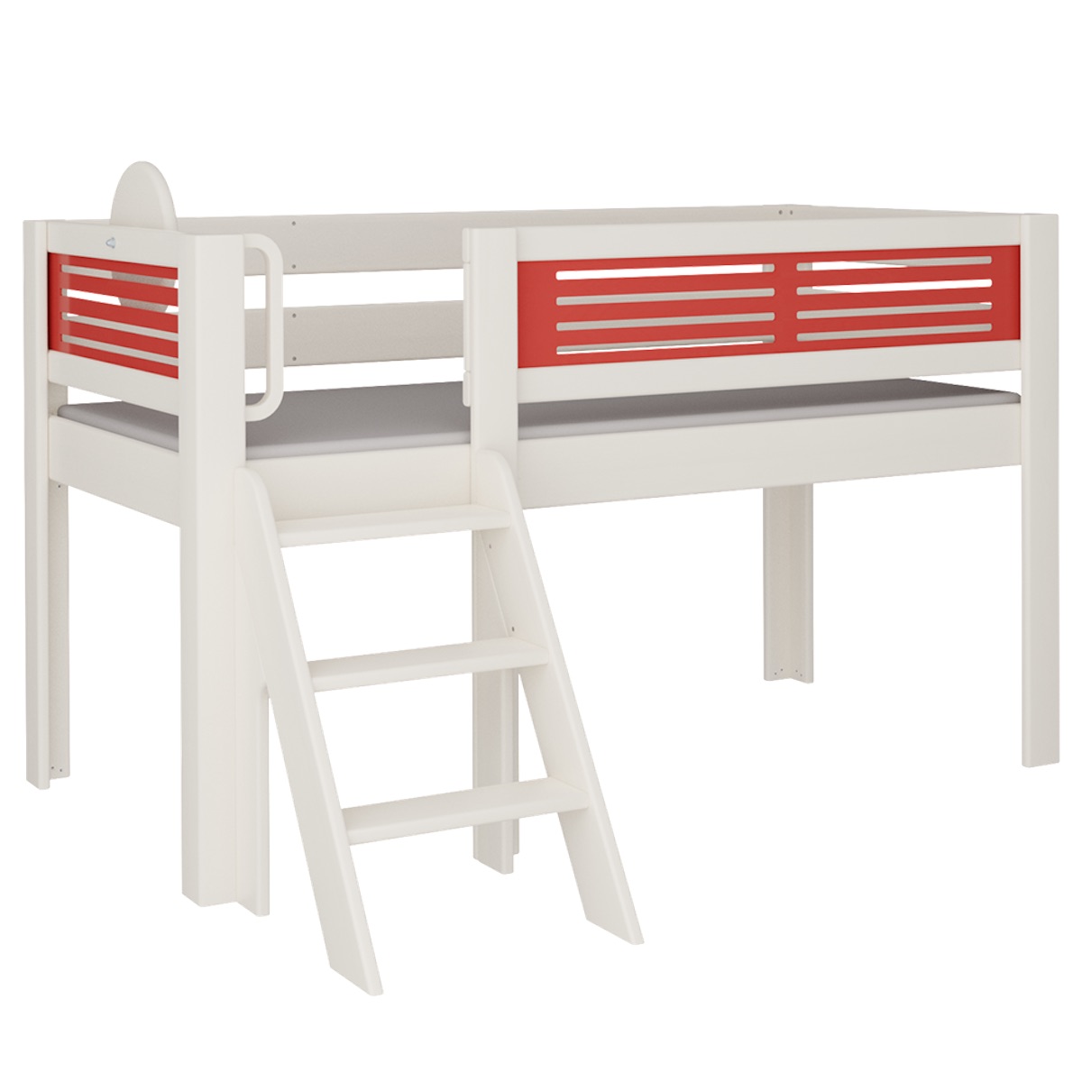 Mid-sleeper bed Tatü angled ladder DELUXE de Breuyn whitened-red