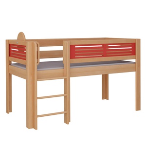 Mid-sleeper bed Tatü straight ladder DELUXE de Breuyn natural-red