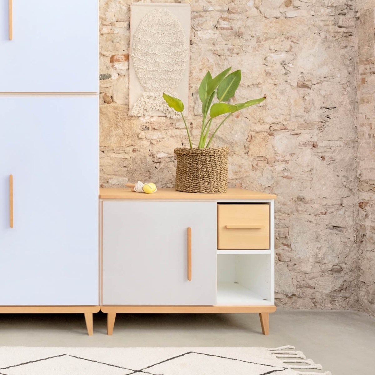 Mueble pequeño 1 puerta 2 huecos NADO Retro acabado haya slate grey