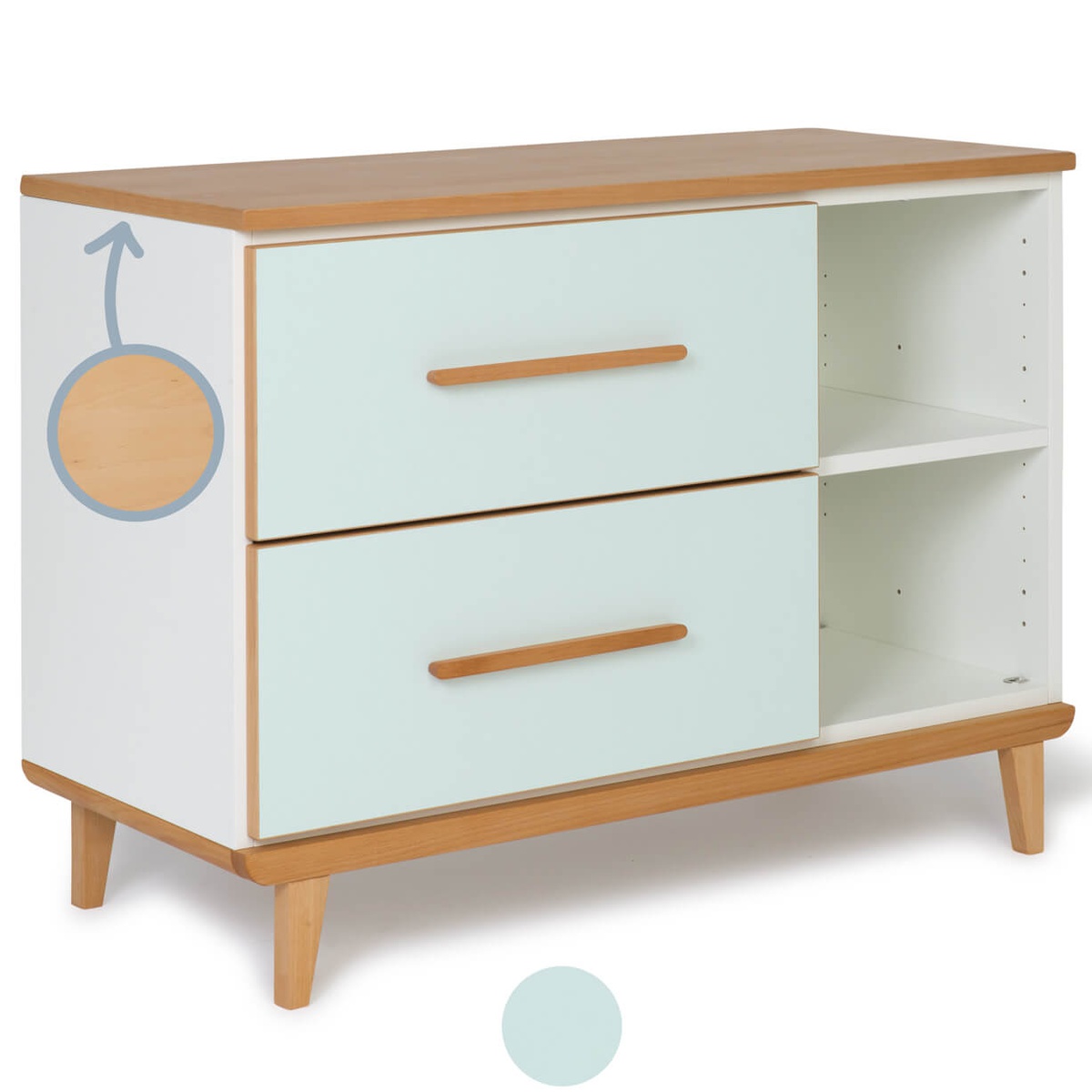 Mueble pequeño 2 cajones 2 huecos NADO Retro acabado haya mint