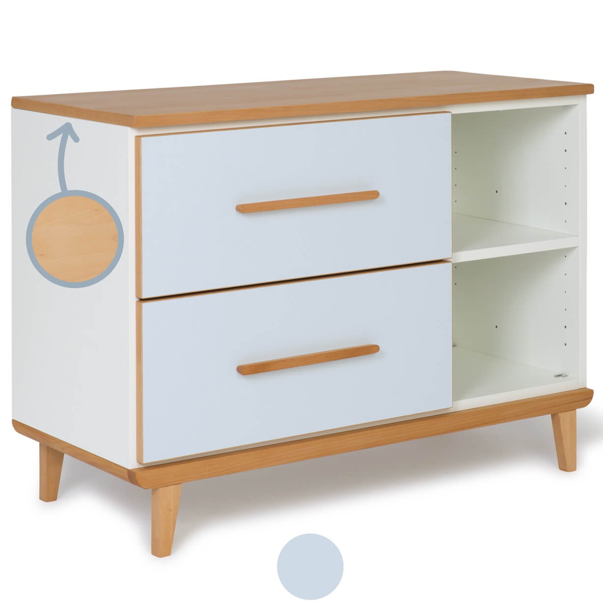 Mueble pequeño 2 cajones 2 huecos NADO Retro acabado haya sky blue