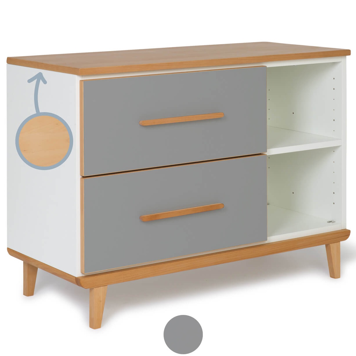 Mueble pequeño 2 cajones 2 huecos NADO Retro acabado haya slate grey