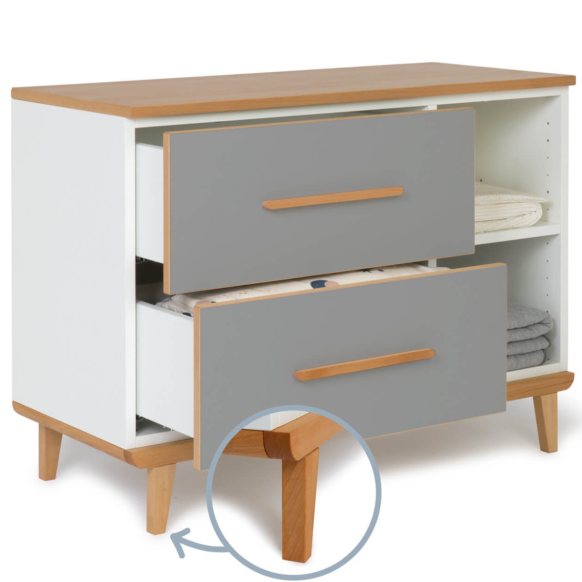 Mueble pequeño 2 cajones 2 huecos NADO Retro acabado haya slate grey