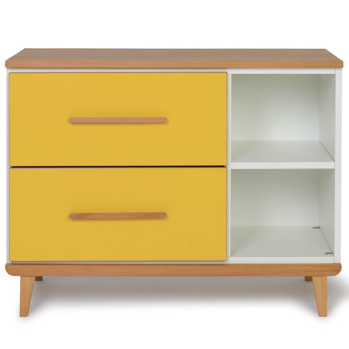 Mueble pequeño 2 cajones 2 huecos NADO Retro acabado haya sunshine yellow