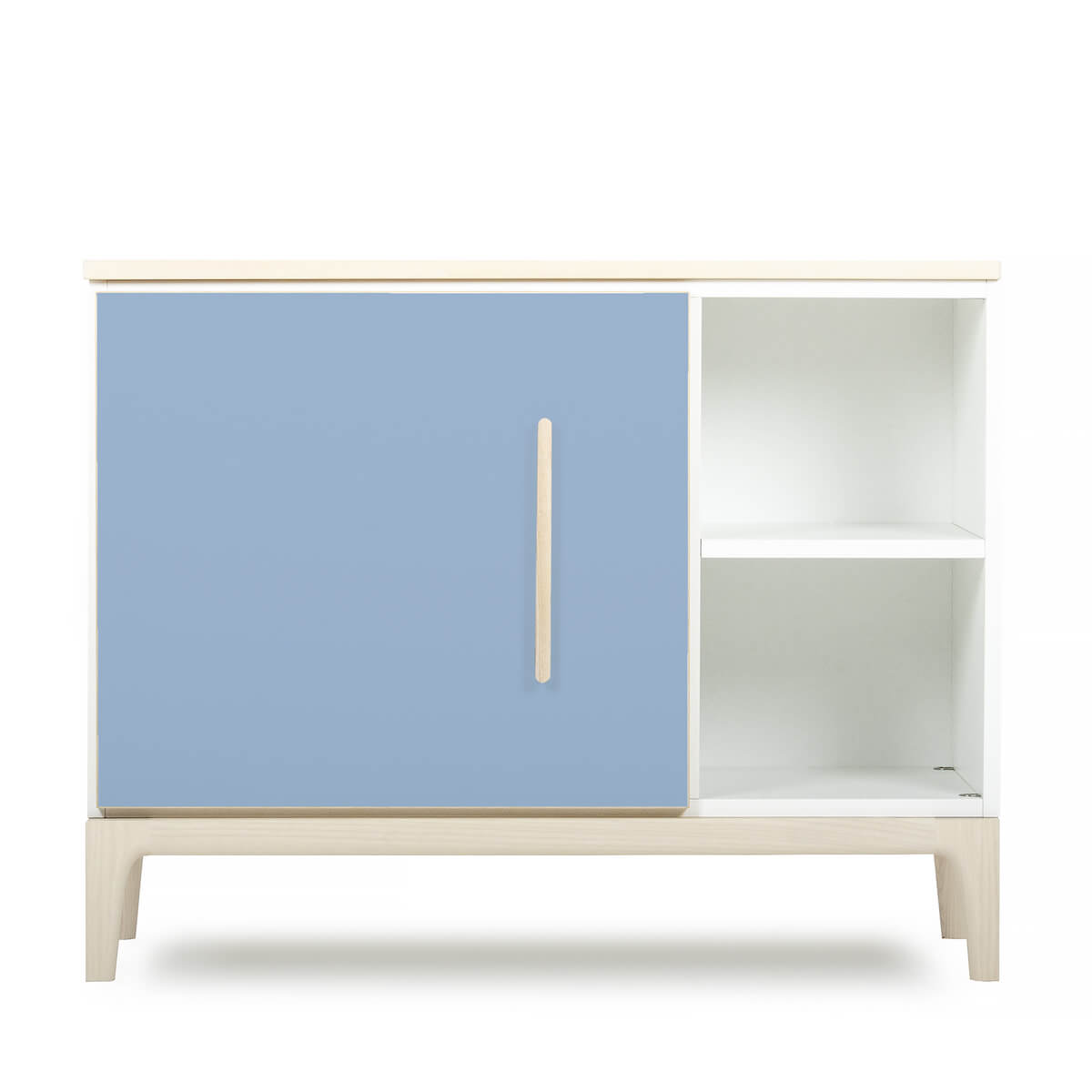 Petit meuble 1 porte 2 niches NADO Curve finition frêne capri blue