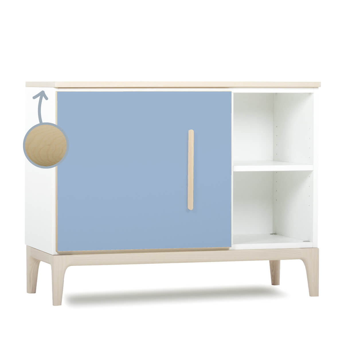 Petit meuble 1 porte 2 niches NADO Curve finition frêne capri blue