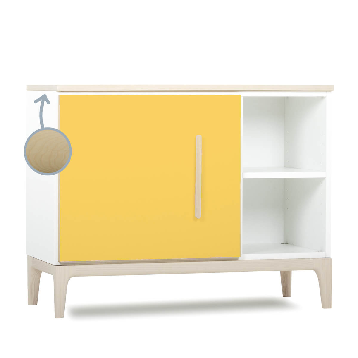Petit meuble 1 porte 2 niches NADO Curve finition frêne sunshine yellow