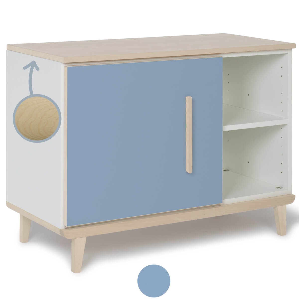 Petit meuble 1 porte 2 niches NADO Retro finition frêne capri blue