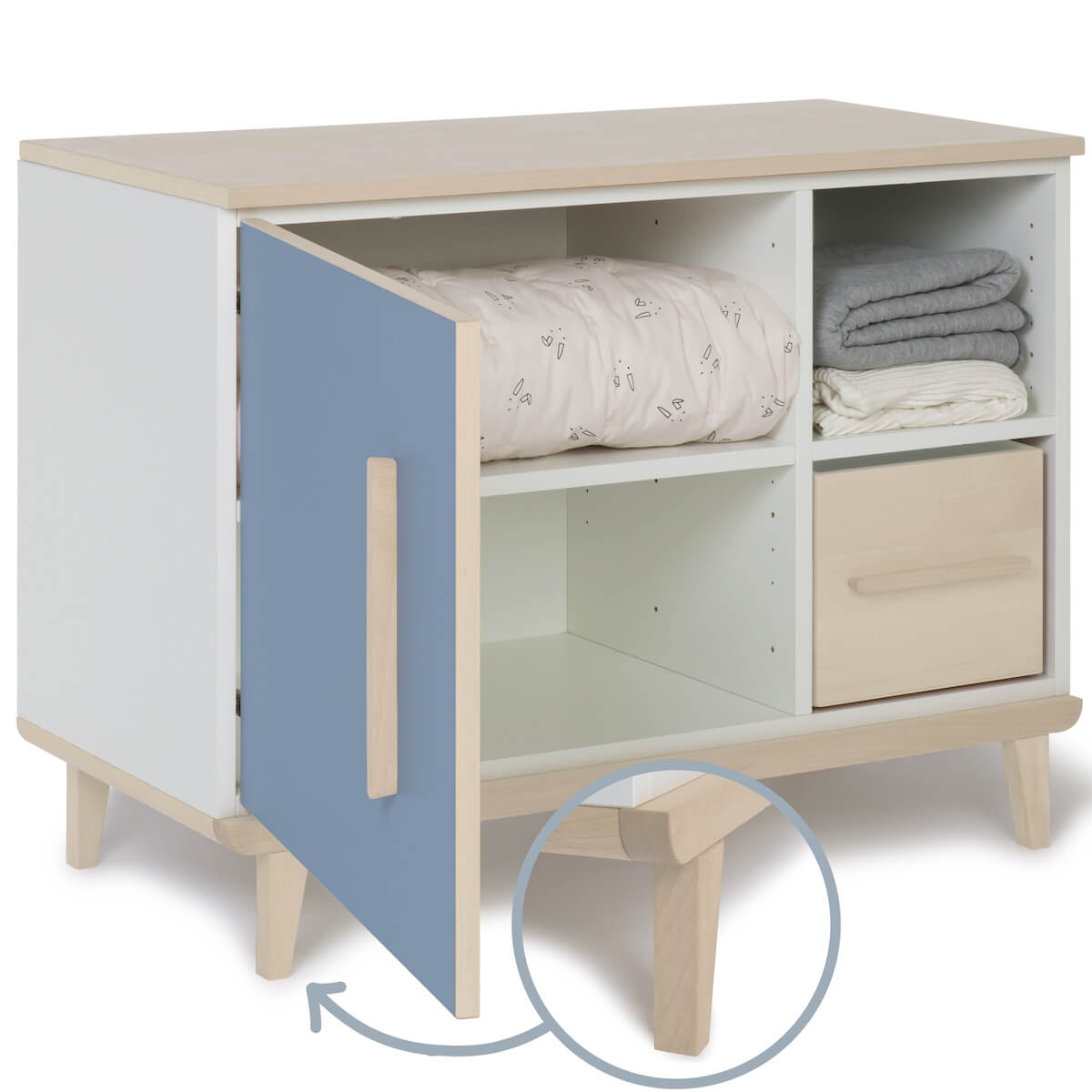 Petit meuble 1 porte 2 niches NADO Retro finition frêne capri blue