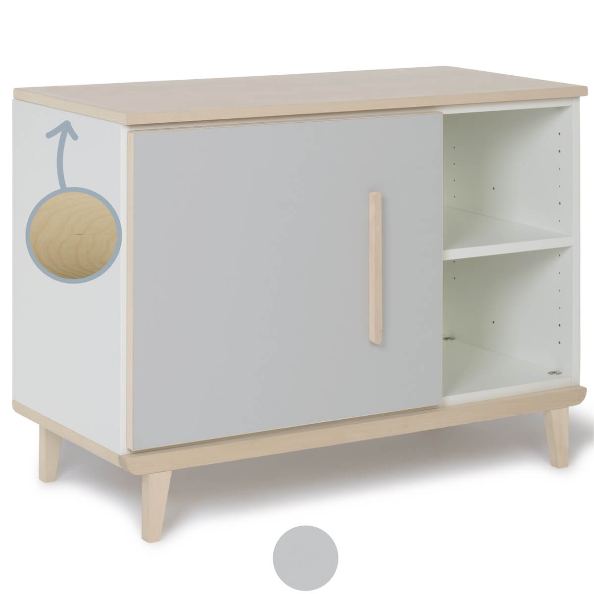 Petit meuble 1 porte 2 niches NADO Retro finition frêne manhattan grey