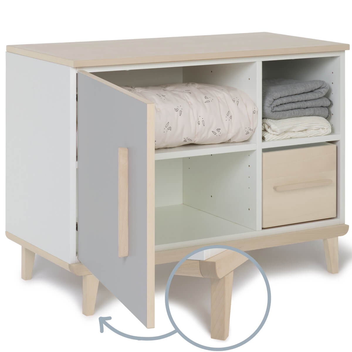 Petit meuble 1 porte 2 niches NADO Retro finition frêne manhattan grey