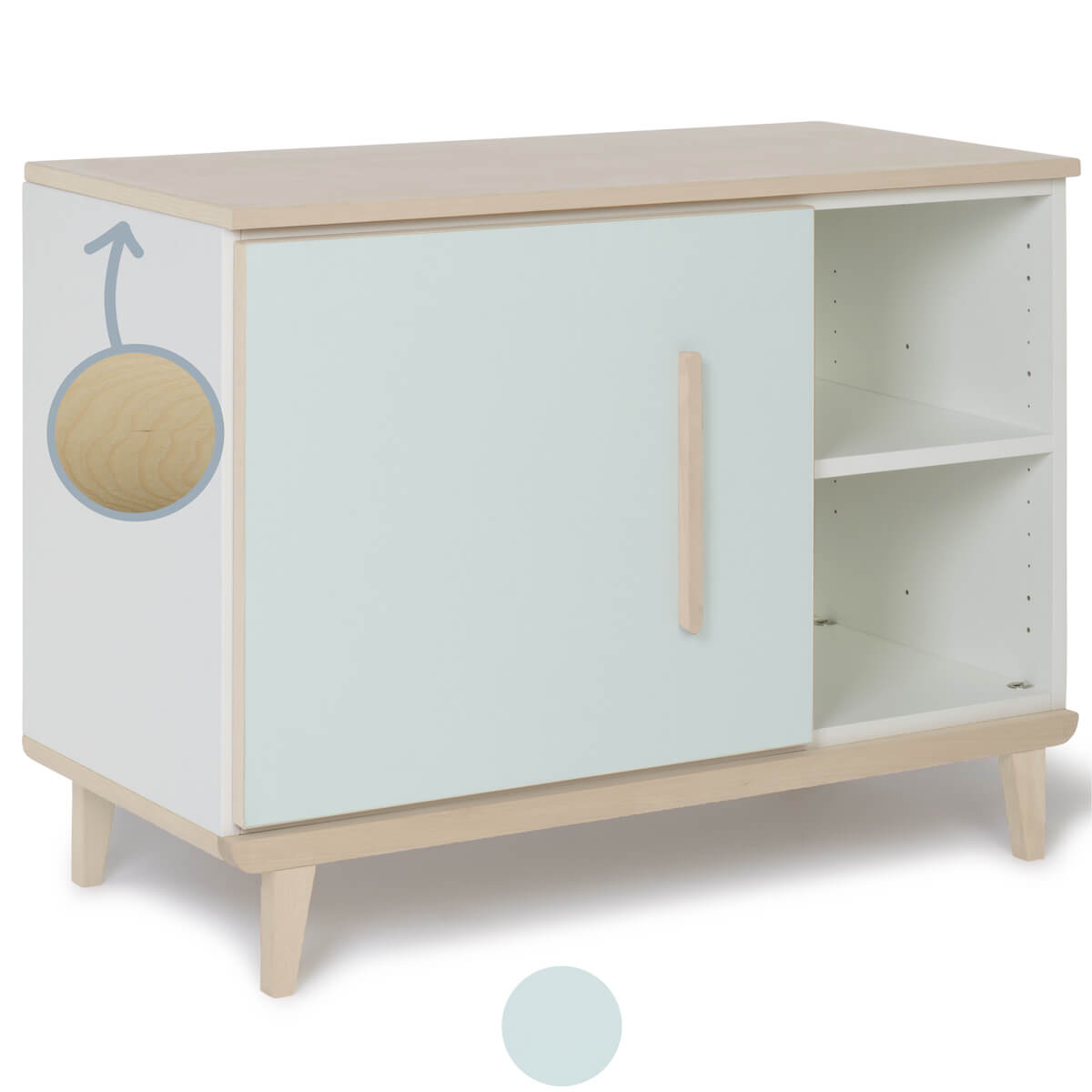 Petit meuble 1 porte 2 niches NADO Retro finition frêne mint