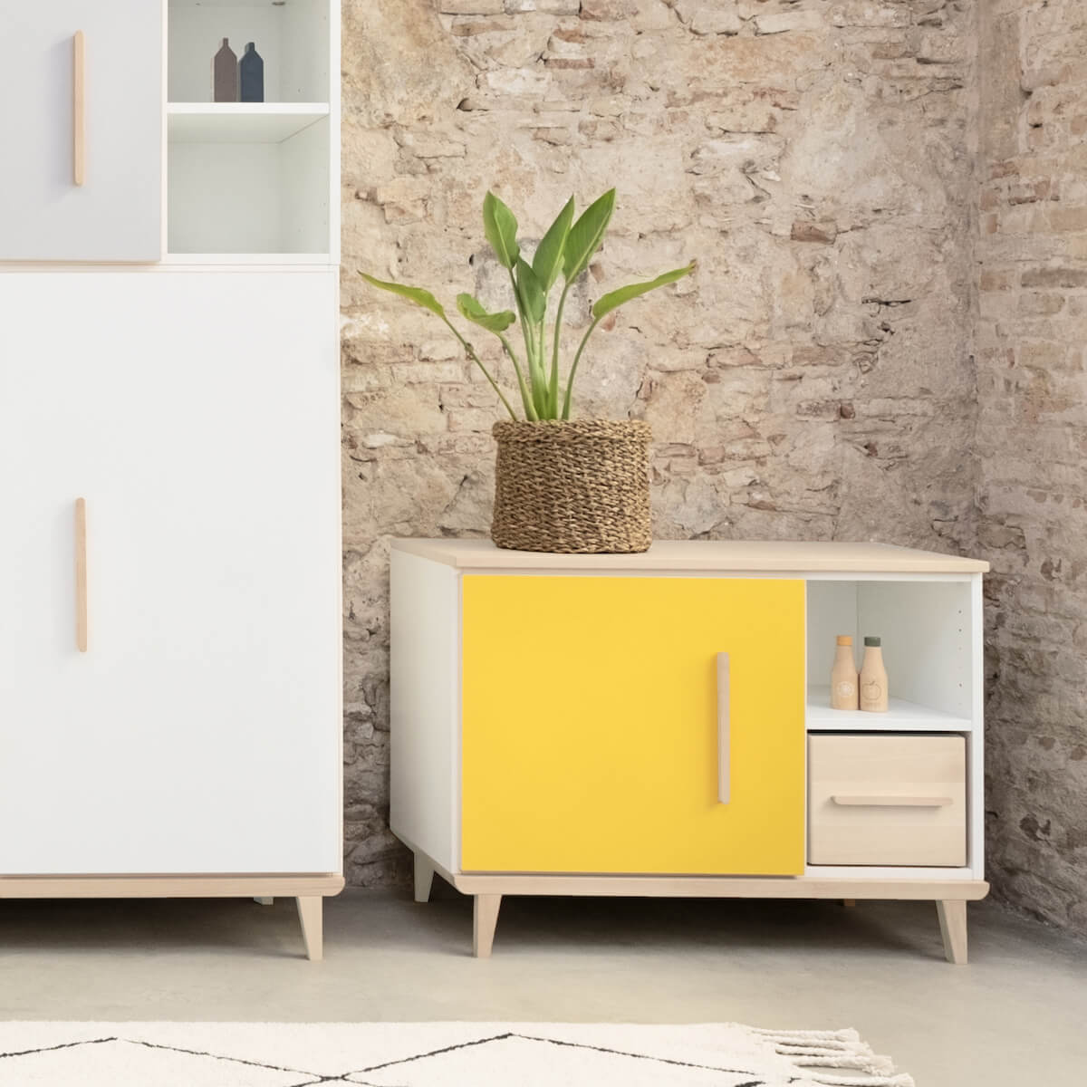 Petit meuble 1 porte 2 niches NADO Retro finition frêne mint