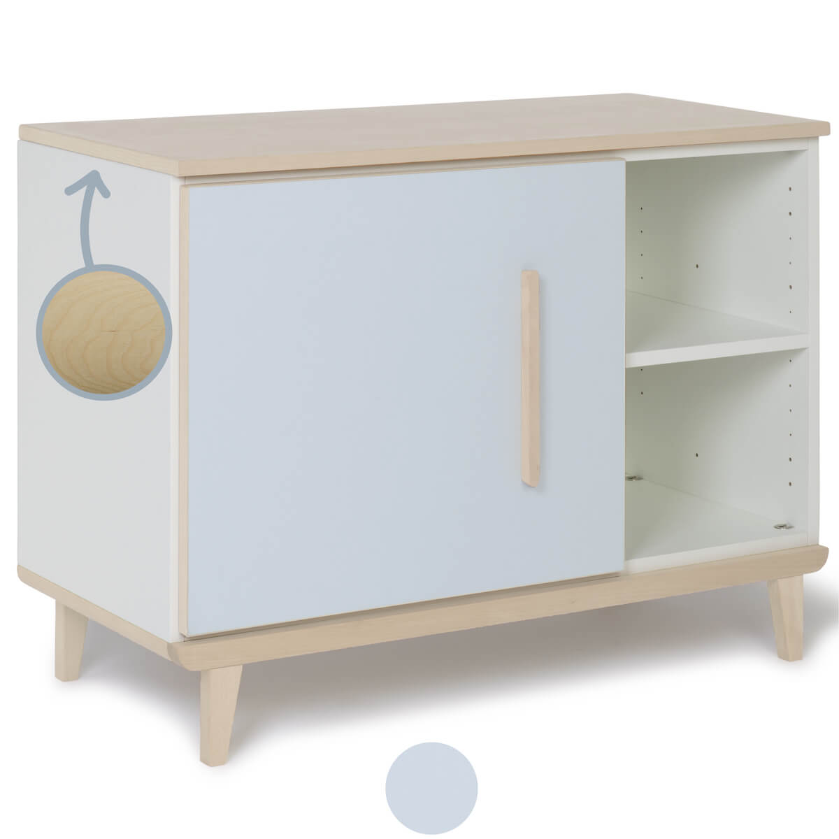 Petit meuble 1 porte 2 niches NADO Retro finition frêne sky blue