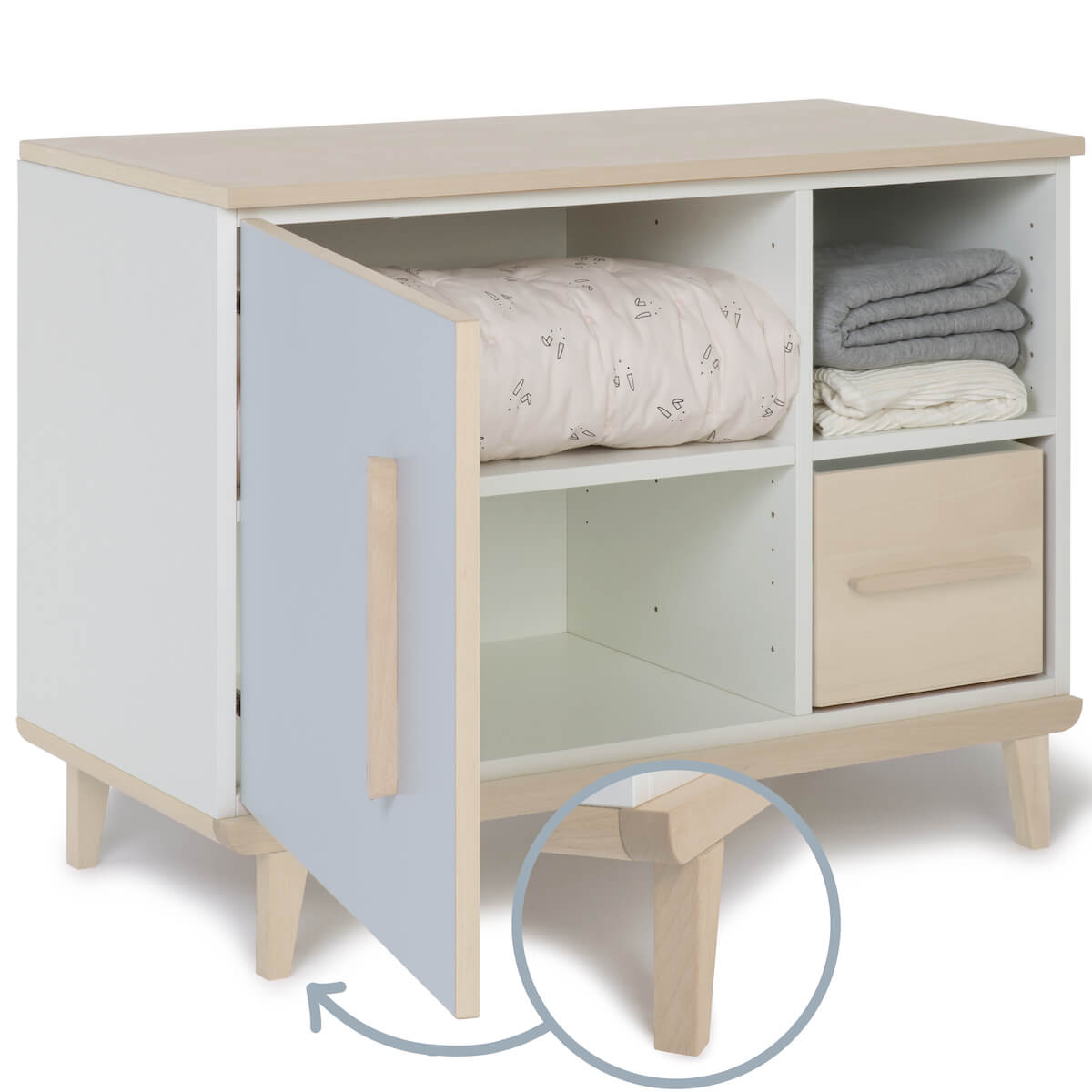 Petit meuble 1 porte 2 niches NADO Retro finition frêne sky blue