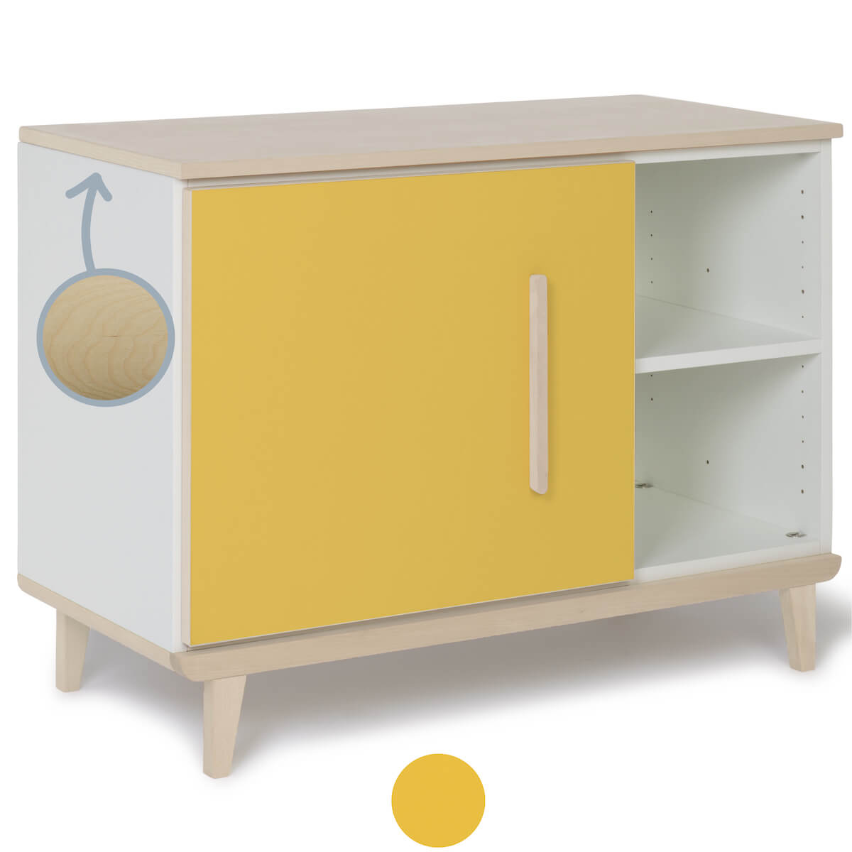 Petit meuble 1 porte 2 niches NADO Retro finition frêne sunshine yellow