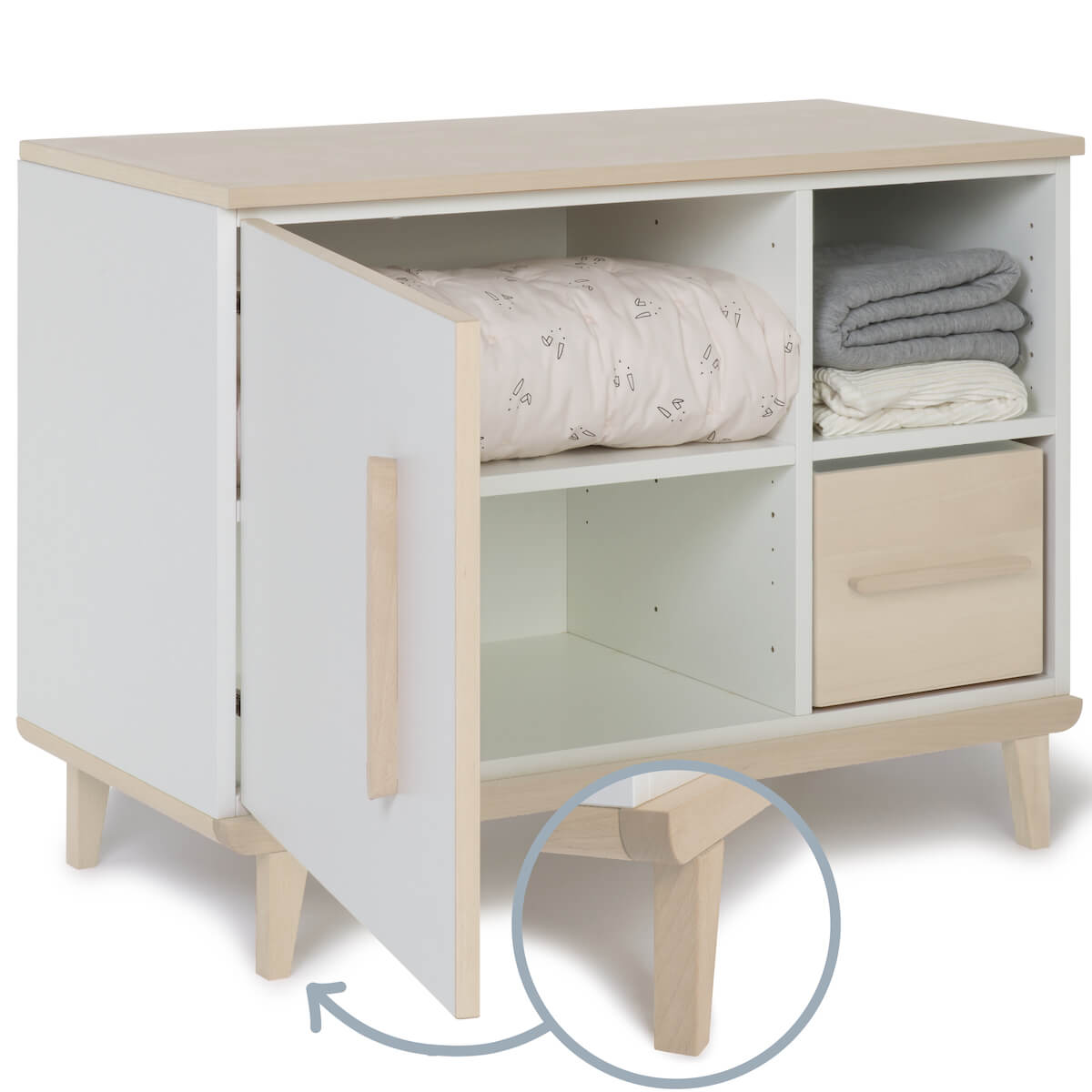 Petit meuble 1 porte 2 niches NADO Retro finition frêne white